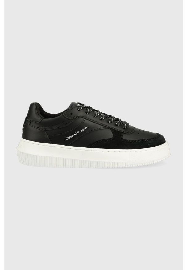 Calvin Klein Jeans sneakersy skórzane YW0YW00510.BDS kolor czarny. Nosek buta: okrągły. Zapięcie: sznurówki. Kolor: czarny. Materiał: guma