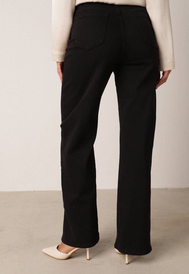 Born2be - Czarne Bawełniane Spodnie Wide Leg z Wysokim Stanem Genime. Okazja: na co dzień, do pracy. Stan: podwyższony. Kolor: czarny. Materiał: bawełna. Styl: casual, klasyczny