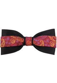 Modini - Czarna mucha z bordowym paskiem w paisley z poszetką A167. Kolor: czarny, wielokolorowy, czerwony. Materiał: poliester, tkanina. Wzór: paisley. Styl: elegancki #1