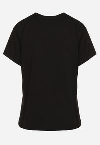 Born2be - Czarny Klasyczny T-shirt z Bawełny Ozdobiony Nadrukiem Risaline. Kolor: czarny. Materiał: bawełna. Wzór: aplikacja, nadruk. Styl: klasyczny