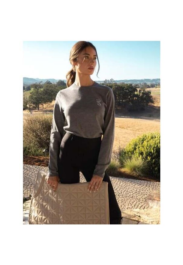 PS OF SWEDEN - Sweter z dzianiny z logo dla kobiet PS of Sweden. Kolor: szary. Materiał: dzianina. Sezon: zima