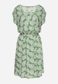 Born2be - Zielona Sukienka o Rozkloszowanym Kroju z Gumką w Pasie i Krótkim Rękawem Serive. Okazja: na co dzień, na spotkanie biznesowe. Kolor: zielony. Długość rękawa: krótki rękaw. Typ sukienki: rozkloszowane. Styl: biznesowy, klasyczny, casual, elegancki #5