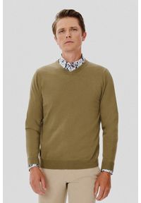 Pako Lorente - PAKO LORENTE – Zielony męski sweter w serek. Typ kołnierza: dekolt w serek. Kolor: zielony. Materiał: bawełna. Sezon: jesień #10