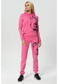 MOSCHINO Różowe spodnie dresowe damskie, Rozmiar M. Kolor: różowy. Materiał: dresówka. Wzór: nadruk #3