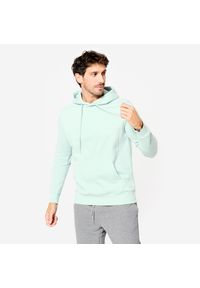 DOMYOS - Bluza z kapturem męska Domyos Gym & Pilates. Typ kołnierza: kaptur. Kolor: wielokolorowy, niebieski, zielony. Materiał: tkanina, elastan, prążkowany, bawełna, materiał, poliester. Wzór: ze splotem. Sport: joga i pilates
