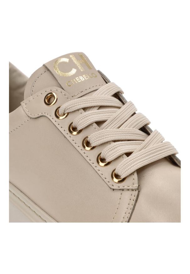 CheBello - Beżowe Sneakersy Chebello Wygodne Obuwie Damskie. Okazja: na co dzień. Kolor: beżowy. Materiał: skóra. Sport: turystyka piesza