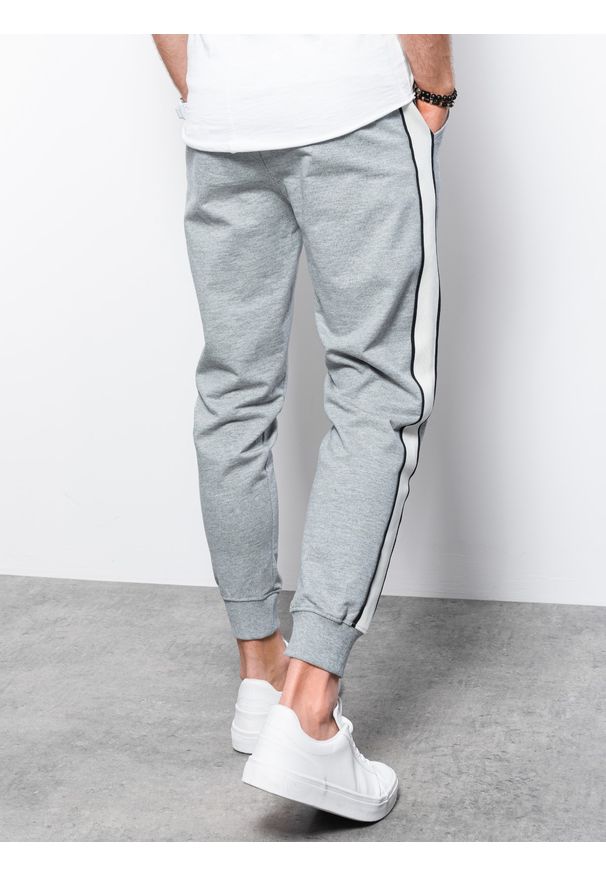 Ombre Clothing - Spodnie męskie dresowe joggery - szary melanż V3 P951 - XXL. Kolor: szary. Materiał: dresówka. Wzór: melanż