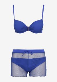 Born2be - Granatowe Bikini Biustonosz z Push-Up Majtki Typu Figi i Szorty z Siateczki Vikkaila. Kolor: niebieski #2