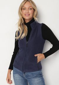 Born2be - Granatowa Kamizelka Polarowa z Bawełną Anerrise. Okazja: na co dzień. Kolor: niebieski. Materiał: polar, bawełna. Styl: casual