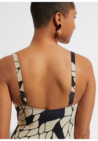 bonprix - Modelujący kostium kąpielowy średni stopień modelowania sylwetki, dekolt w serek. Kolor: czarny. Wzór: nadruk #2