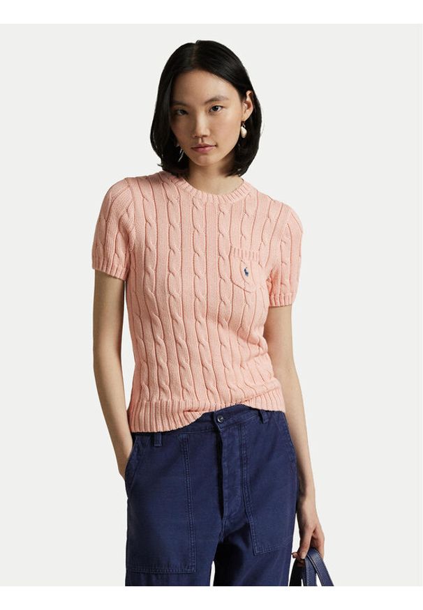 Polo Ralph Lauren Sweter 211895379017 Pomarańczowy Slim Fit. Typ kołnierza: polo. Kolor: pomarańczowy. Materiał: bawełna