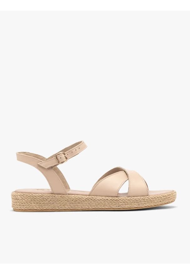 Ryłko - Beżowe sandały. Okazja: na co dzień. Zapięcie: sprzączka. Kolor: beżowy. Materiał: skóra. Sezon: lato. Obcas: na obcasie. Styl: casual, street