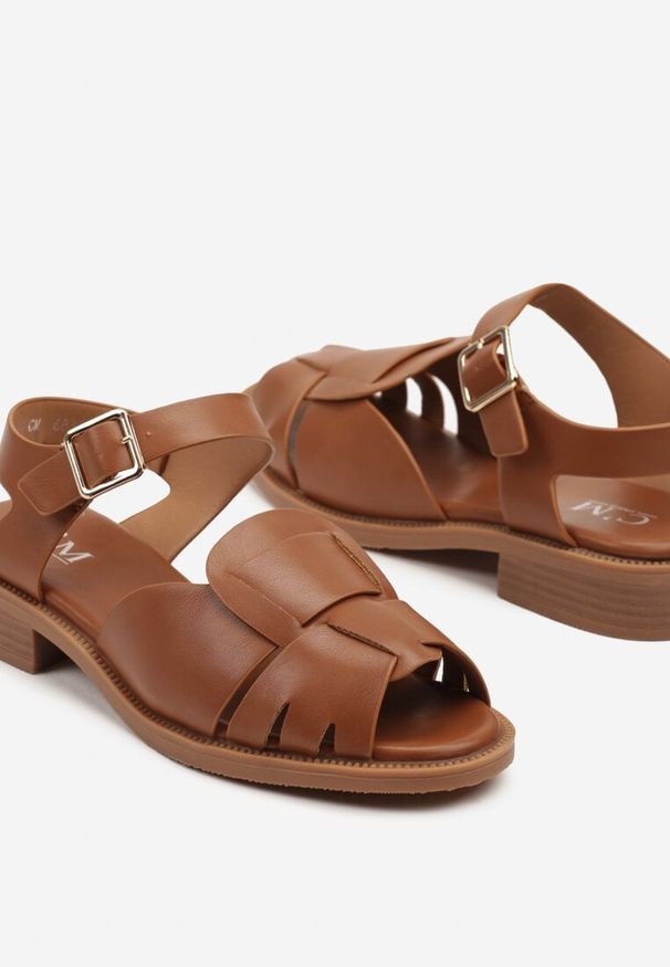 Renee - Brązowe Eleganckie Sandały Zapinane na Sprzączkę przy Pasku Florexia. Okazja: na spacer. Nosek buta: otwarty. Zapięcie: pasek. Kolor: brązowy. Obcas: na obcasie. Styl: elegancki. Wysokość obcasa: średni