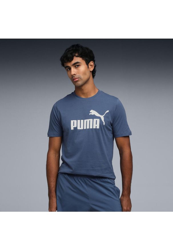 Puma - Męska koszulka ESS z logo No. 1 PUMA. Kolor: niebieski. Materiał: guma. Wzór: nadruk. Sport: bieganie, fitness