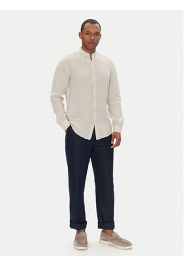 BOSS Koszula 50537369 Beżowy Regular Fit. Kolor: beżowy. Materiał: len