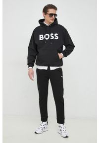 BOSS bluza bawełniana męska kolor czarny z kapturem z nadrukiem. Typ kołnierza: kaptur. Kolor: czarny. Materiał: bawełna. Wzór: nadruk #3