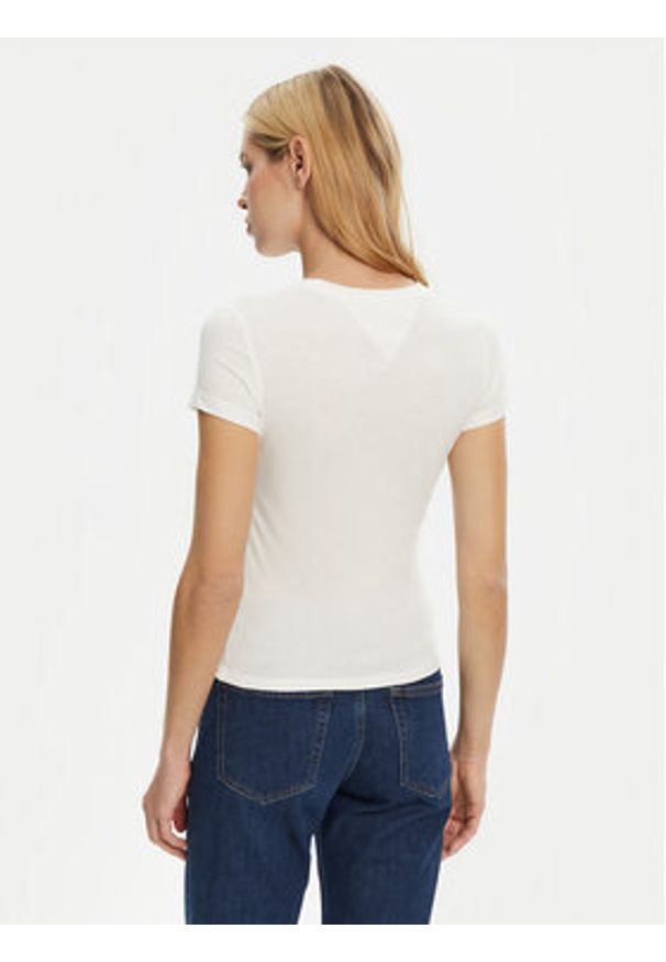 Tommy Jeans T-Shirt DW0DW20459 Biały Slim Fit. Kolor: biały. Materiał: bawełna