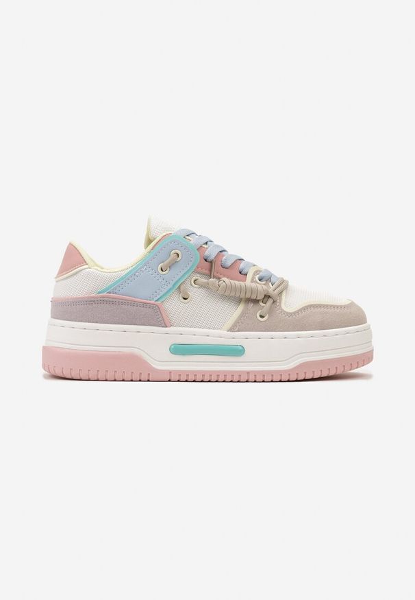 Born2be - Biało-Różowe Sneakersy na Platformie z Ozdobnym Sznurowaniem Awidea. Kolor: biały. Materiał: jeans. Obcas: na platformie