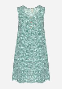 Born2be - Zielona Bawełniana Rozkloszowana Sukienka Ozdobiona Kwiatami i Guzikami Lisavella. Okazja: na spacer, na co dzień. Kolor: zielony. Materiał: bawełna. Wzór: kwiaty, aplikacja. Sezon: lato. Styl: elegancki, casual, klasyczny #2