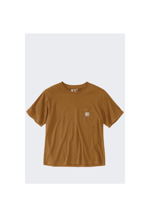 Koszulka damska bawełniana z kieszonką Carhartt Lightweight. Kolor: brązowy. Materiał: bawełna. Sport: turystyka piesza