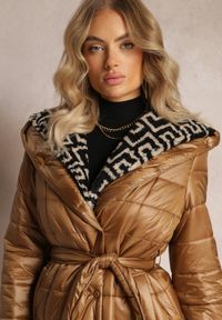 Renee - Brązowa Kurtka Kalonia. Kolor: brązowy. Materiał: materiał, tkanina, futro. Wzór: aplikacja #5