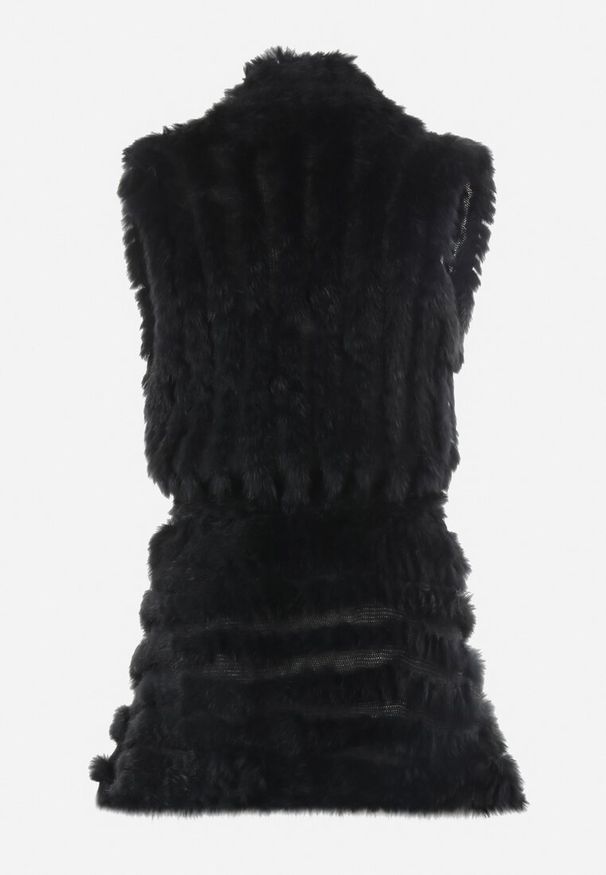 Born2be - Czarna Kamizelka Futrzana z Wiązanym Paskiem Nymiss. Okazja: na co dzień. Kolor: czarny. Materiał: futro. Styl: glamour, elegancki, casual