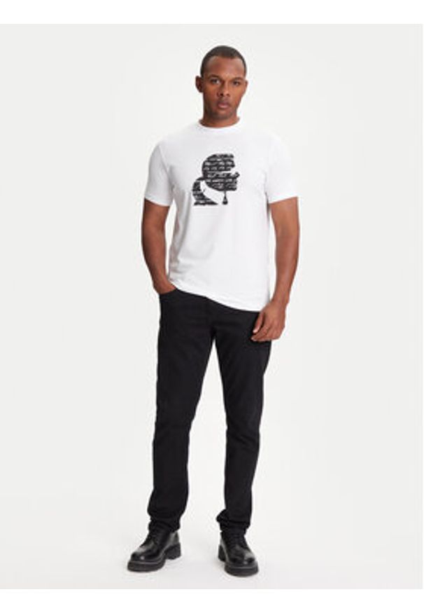 Karl Lagerfeld - KARL LAGERFELD T-Shirt 755042 553235 Biały Regular Fit. Typ kołnierza: dekolt w karo. Kolor: biały. Materiał: bawełna