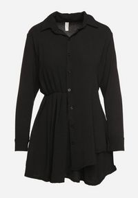 Born2be - Czarna Asymetryczna Sukienka o Koszulowym Kroju z Gumką w Talii Elodina. Kolor: czarny. Długość rękawa: długi rękaw. Typ sukienki: asymetryczne, koszulowe. Styl: sportowy, elegancki #4