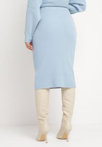 Born2be - Niebieska Dzianinowa Spódnica Midi Tauki. Kolor: niebieski. Materiał: dzianina #3