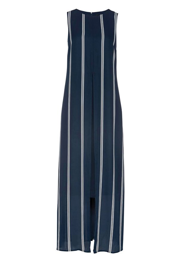 Sukienka szyfonowa bonprix ciemnoniebiesko-biały w paski. Kolor: niebieski. Materiał: szyfon. Wzór: paski