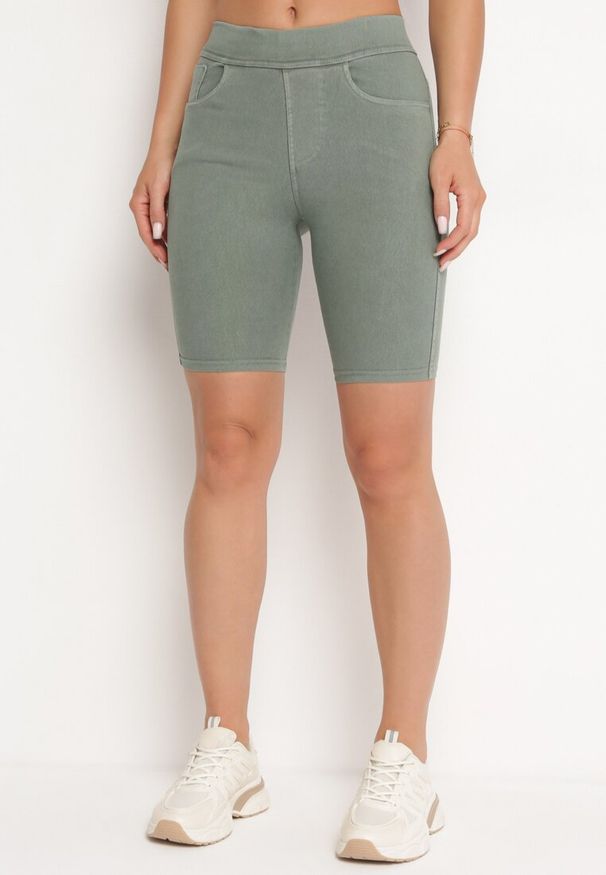 Born2be - Zielone Szorty Jeansowe z Gumką w Pasie i Wysokim Stanem Kivolia. Stan: podwyższony. Kolor: zielony. Materiał: jeans. Sezon: lato