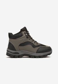 Renee - Czarno-Zielone Buty Trekkingowe Trapery Vices Ozdobione Geometrycznym Motywem Anarisse. Okazja: na co dzień. Kolor: czarny. Materiał: jeans. Wzór: aplikacja, geometria. Styl: casual, elegancki