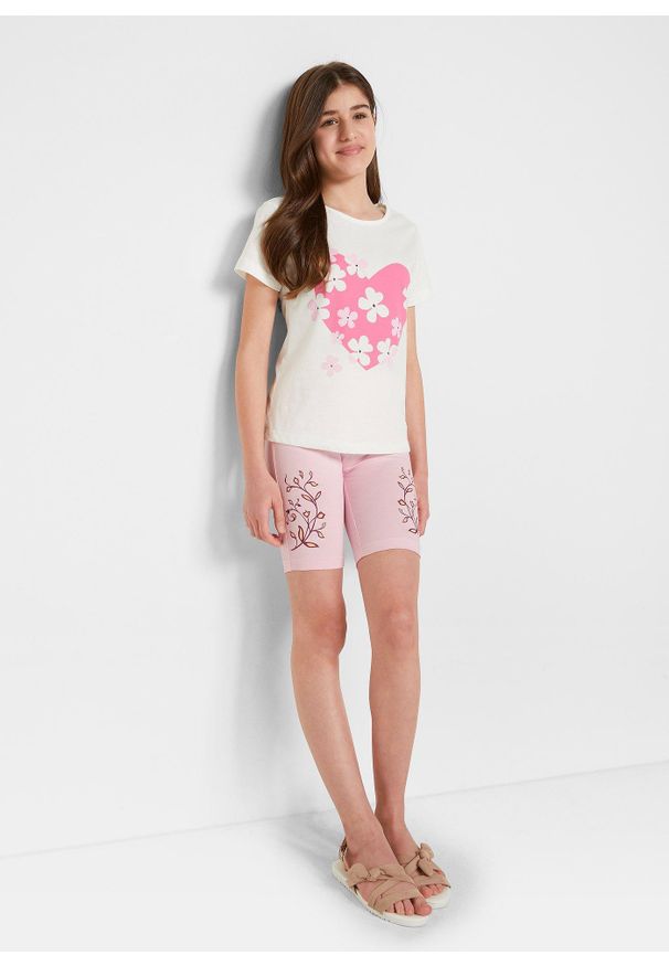 bonprix - Kolarki dziewczęce z bawełny organicznej (2 pary). Kolor: różowy. Materiał: bawełna. Wzór: nadruk