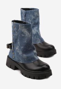 Born2be - Niebieskie Botki z Wywiniętą Cholewką i Klamrą Danelite. Okazja: na co dzień. Zapięcie: klamry. Kolor: niebieski. Materiał: jeans. Szerokość cholewki: normalna. Styl: casual, elegancki #5