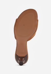 Born2be - Brązowe Klapki VICES na Obcasie Kaczuszka ze Wstawką Imitującą Drewno Azada. Okazja: na co dzień, do pracy. Kolor: brązowy. Materiał: jeans, materiał. Obcas: na obcasie. Styl: casual. Wysokość obcasa: średni #3