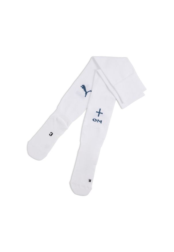 Puma - Męskie gładkie skarpety Olympique Marsylia PUMA White Ocean Tropic Blue. Kolor: niebieski, biały, wielokolorowy. Wzór: gładki. Sport: piłka nożna
