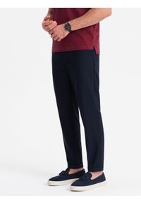 Ombre Clothing - Męskie spodnie chino z gumką w pasie SLIM FIT - granatowe V3 - Rozmiar: XL. Okazja: na co dzień. Kolor: niebieski. Materiał: guma, wiskoza, tkanina, poliester, materiał, bawełna. Styl: casual, elegancki #7