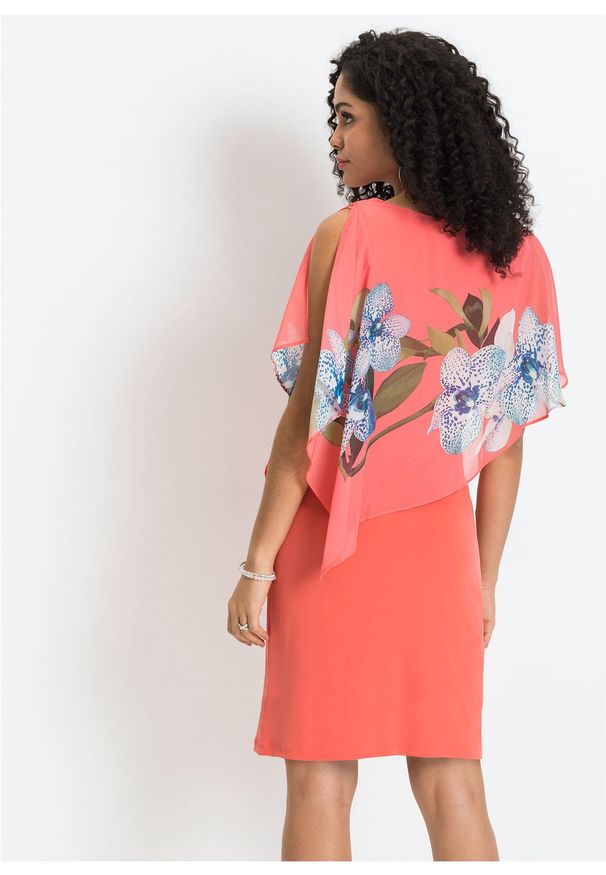 Sukienka ołówkowa z szyfonową narzutką bonprix koralowy - orchidee -  Sukienki 