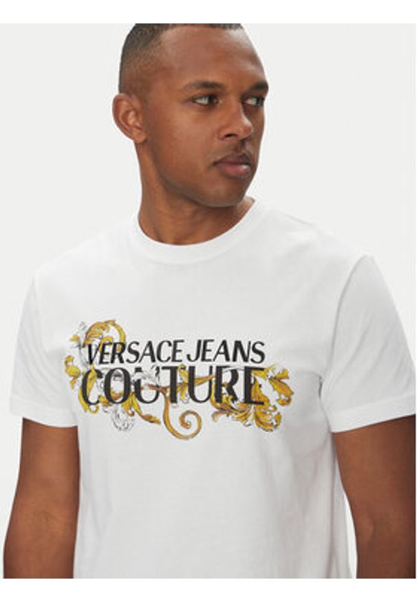 Versace Jeans Couture T-Shirt 78GAHC05 Biały Regular Fit. Kolor: biały. Materiał: bawełna