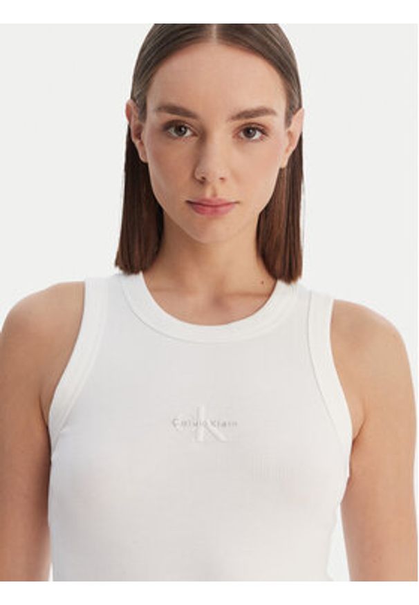 Calvin Klein Jeans Top LV047E200G Biały Slim Fit. Kolor: biały. Materiał: bawełna