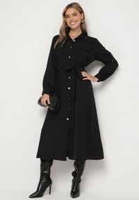 Born2be - Czarna Koszulowa Sukienka z Podpinanymi Rękawami i Dodatkowym Wiązanym Paskiem Ivandria. Okazja: na co dzień. Kolor: czarny. Typ sukienki: koszulowe. Styl: casual, klasyczny #3