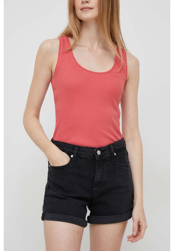 Calvin Klein Jeans szorty jeansowe damskie kolor czarny gładkie medium waist. Kolor: czarny. Materiał: bawełna, denim. Wzór: gładki