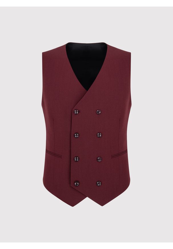 Pako Lorente - PAKO LORENTE - Bordowa dwurzędowa kamizelka męska. Kolor: czerwony. Materiał: poliester, wełna, elastan, wiskoza. Styl: elegancki, młodzieżowy