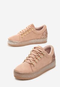 Renee - Różowe Sneakersy Ineffable Catkin. Kolor: różowy. Materiał: zamsz. Obcas: na platformie #4