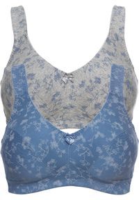 bonprix - Biustonosz bez fiszbinów (2 szt.), bawełna organiczna. Kolor: niebieski. Materiał: bawełna. Rodzaj stanika: wyściełane miseczki, różne sposoby noszenia. Wzór: nadruk, kwiaty #1