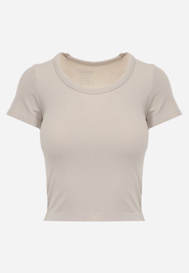 Born2be - Beżowy Gładki T-shirt o Krótszym Kroju Errora. Okazja: na co dzień. Kolor: beżowy. Materiał: jeans, materiał. Długość: krótkie. Wzór: gładki. Styl: casual