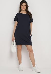 Born2be - Granatowa Pudełkowa Sukienka T-shirtowa o Krótkim Kroju Orlella. Kolor: niebieski. Sezon: lato #7