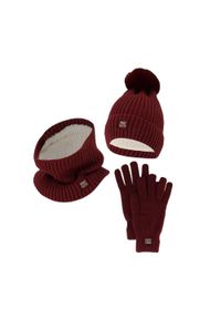 HEAT KEEPER - Damski Zimowy Zestaw Termiczny - Czapka + Rękawiczki + Komin - Burgundowy. Kolor: czerwony. Materiał: poliester. Sezon: zima. Styl: sportowy #1