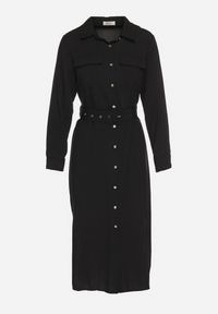 Born2be - Czarna Koszulowa Sukienka Rozkloszowana Ozdobiona Kieszeniami z Klapami i Paskiem Rinnella. Kolor: czarny. Wzór: aplikacja. Typ sukienki: koszulowe. Styl: klasyczny #7