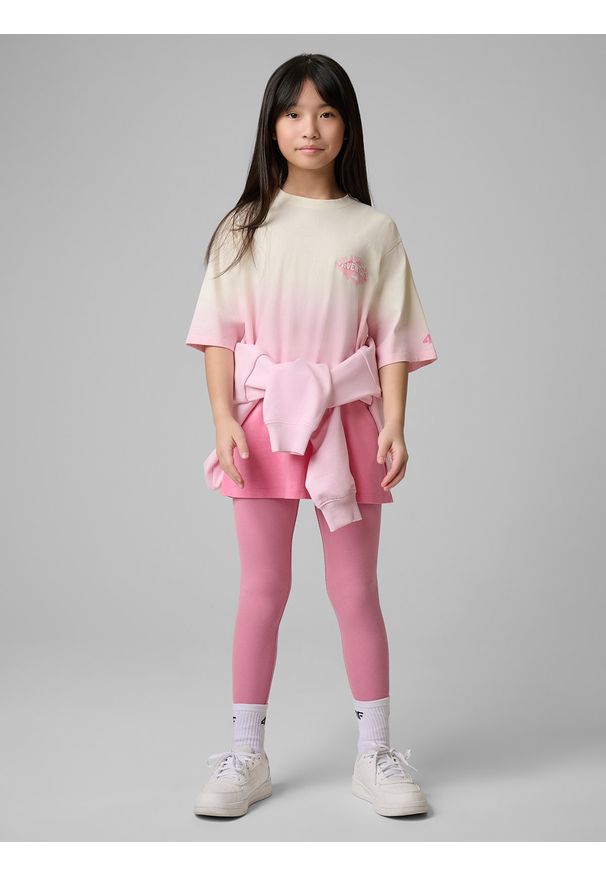 4f - 4F Legginsy prążkowane dziewczęce - różowe 164 (13-14 lat). Okazja: na co dzień, na spacer, na uczelnię. Stan: podwyższony. Kolor: różowy. Materiał: prążkowany. Sezon: lato. Styl: casual